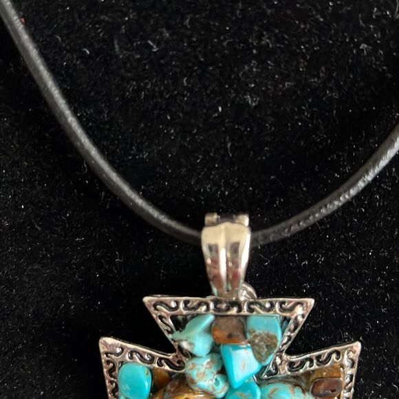 18 in. Black Cord Necklace with 5” Silver Tone Pendant with Beaded… - Picture 3 of 15